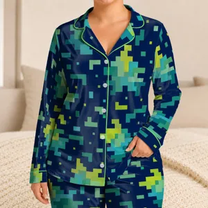 Retro Pixel Mosaic Bedtime Outfit For Cozy Lounging And Gifts For Boys At Home Satin Pajamas Set