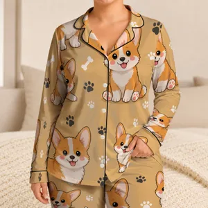 Cute Corgi Puppies For Cozy Bedtime Gifts At Home For Teens And Animal Fans Now Satin Pajamas Set