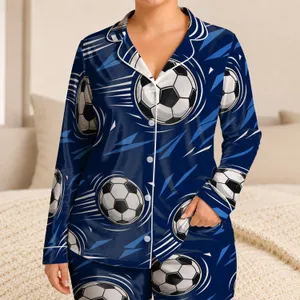 Soccer Ball Game Day Lounge Set For Teen Boys, Sports Fans, And Youth Sleepovers Satin Pajamas Set