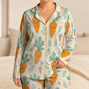 Whimsical Carrot Character Bedtime Gift for Teens and Kids, Cozy Everyday Home Wear Satin Pajamas Set