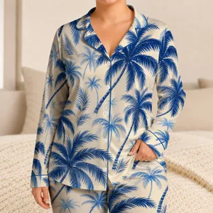 Vintage Tropical Palm Resort Motif For Warm Nights And Vacation Getaways For Men Satin Pajamas Set