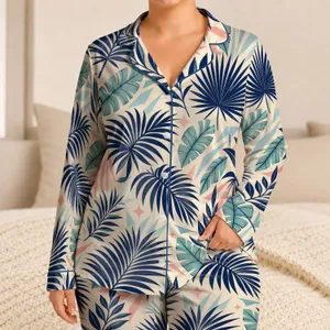 Vintage Tropical Palm Resort Lounge Set For Warm Weather Vacation Relaxation For Teens Satin Pajamas Set