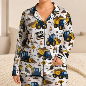 Work Zone Trucks For Cozy Bedtime Adventures, Gift For Little Builders And Toddlers Satin Pajamas Set