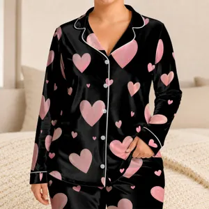 Blush Heart Motif for Cozy Nights, Valentine Gifts, Women Satin Pajamas Set