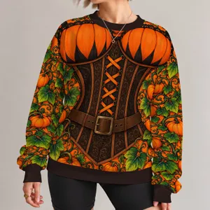 Orange Pumpkin Corset Halloween Party Look for Spooky Seasonal Costume Celebrations All-over Print Knitted Sweater
