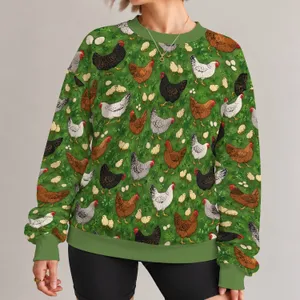 Colorful Farmyard Hens And Chicks For Cozy Autumn Country Living All-over Print Knitted Sweater