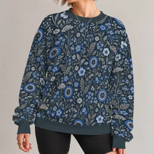 Blue Botanical Florals for Everyday Autumn Outfits and Relaxed Weekend Wardrobe Styling All-over Print Knitted Sweater