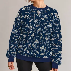 Ivory Wildflower Vines on Navy for Elegant Autumn Outfits and Everyday Botanical Style All-over Print Knitted Sweater