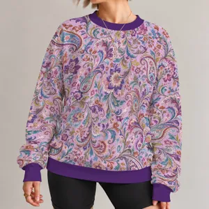 Lavender Floral Paisley Motifs for Cozy Autumn Outings and Colorful Everyday Style All-over Print Knitted Sweater