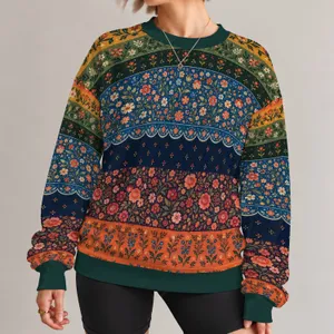 Autumn Floral Bands for Cozy Weekend Outings and Seasonal Everyday Style for Her All-over Print Knitted Sweater