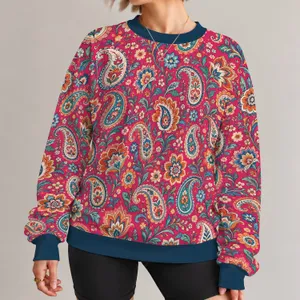 Raspberry Paisley Floral Motifs for Colorful Everyday Style and Artful Outings All-over Print Knitted Sweater