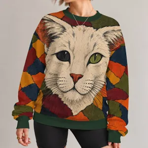 Feline Face Patchwork Art for Bold Autumn Outfits and Everyday Creative Style All-over Print Knitted Sweater