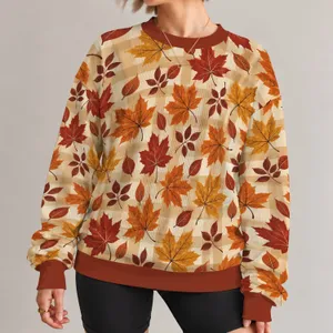 Autumn Maple Leaves and Warm Plaid for Cozy Fall Outings and Seasonal Style All-over Print Knitted Sweater