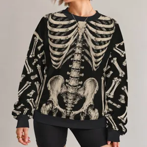 Ivory Skeleton Bones on Charcoal for Halloween Nights and Alternative Style All-over Print Knitted Sweater