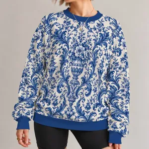 Blue And White Porcelain Scrollwork For Elegant Autumn Winter Outings All-over Print Knitted Sweater