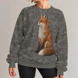 Russet Fox in Snowy Gray Woodland for Cozy Autumn Nature Lovers All-over Print Knitted Sweater