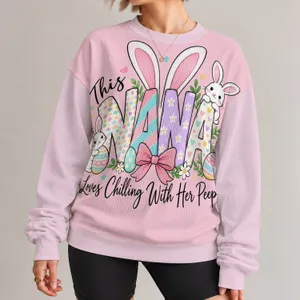 Nana Easter Bunnies and Colorful Eggs for Springtime Family Celebrations and Brunch All-over Print Knitted Sweater