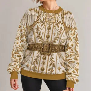 Ivory Gold Angel Wings and Feathered Costume for Christmas Holiday Parties All-over Print Knitted Sweater
