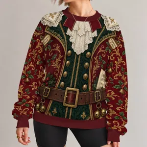 Victorian Christmas Caroler Outfit for Festive Holiday Parties and Family Celebrations All-over Print Knitted Sweater