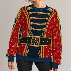 Toy Soldier Uniform with Gold Braiding for Christmas Parties and Holiday Celebrations All-over Print Knitted Sweater