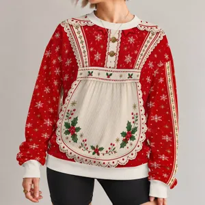 Red Holly Apron Costume Look for Christmas Parties and Festive Holiday Celebrations All-over Print Knitted Sweater