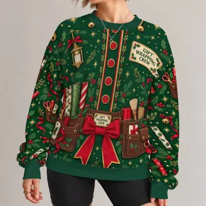 Elf Gift-Wrapping Uniform for Christmas Parties and Festive Holiday Celebrations All-over Print Knitted Sweater
