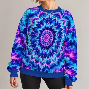 Blue Violet Mandala Tie-Dye for Bohemian Spring and Autumn Everyday Style for Women All-over Print Knitted Sweater