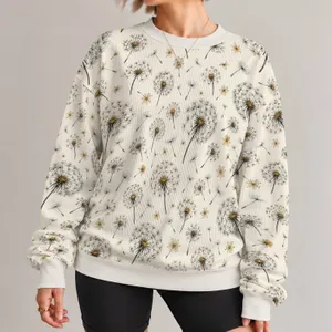 Golden Dandelion Botanicals for Artful Autumn Outings and Relaxed Everyday Style All-over Print Knitted Sweater