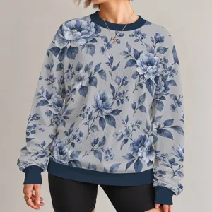 Ink Blue Floral Botanicals for Elegant Everyday Style and Spring Outings All-over Print Knitted Sweater