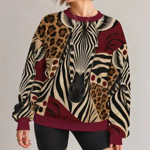 Zebra And Leopard Patchwork Animal Motif For Everyday Casual Style All-over Print Knitted Sweater