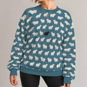 Cream Sheep on Slate Blue for Cozy Farmhouse Weekends and Countryside Casual Wear All-over Print Knitted Sweater