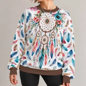 Watercolor Feathers And Dreamcatcher For Boho Everyday Style And Women All-over Print Knitted Sweater
