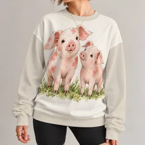 Playful Spotted Piglets in a Farmyard Scene for Relaxed Country Living and Animal Lovers All-over Print Knitted Sweater