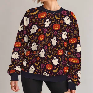 Spooky Ghosts And Grinning Pumpkins For Halloween Parties And Festive Autumn Days All-over Print Knitted Sweater