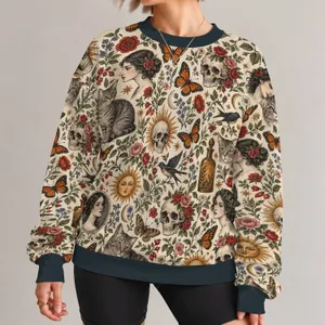 Vintage Skulls, Roses And Butterflies For Autumn Festival Style And Bohemian Wardrobes All-over Print Knitted Sweater
