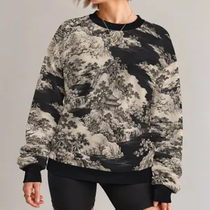 Monochrome Mountain Pavilion Landscape for Artful Everyday Wear All-over Print Knitted Sweater
