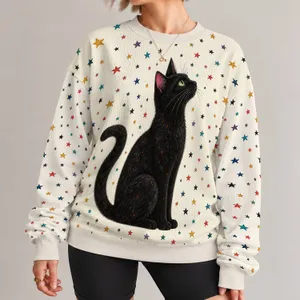 Black Cat Beneath Colorful Stars For Cozy Everyday Casual Style All-over Print Knitted Sweater