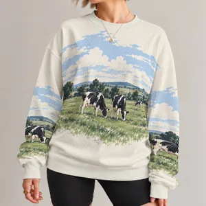 Black And White Cow Pasture Scene For Relaxed Country Weekends And Everyday Rural Style All-over Print Knitted Sweater