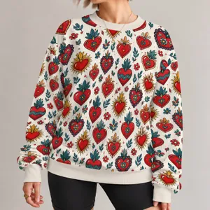 Folk Art Heart Motifs for Romantic Everyday Style and Valentine’s Day Gifts All-over Print Knitted Sweater