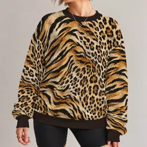 Ivory Tiger Stripe And Leopard Spot Style For Everyday Chic Wardrobe Looks All-over Print Knitted Sweater