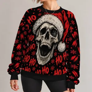 Santa Hat Skull and Snowflakes for Festive Holiday Parties and Seasonal Celebrations All-over Print Knitted Sweater