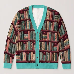 Vintage Bookshelf Book Spines For Cozy Reading Days And Library Lovers All-over Print Knitted Cardigan