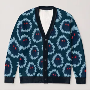 Cute Fluffy Red-Eyed Creatures for Cozy Everyday Layering and Teen Style All-over Print Knitted Cardigan