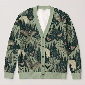 Gothic Forest Bats and Moonlit Trees for Cozy Teen Alternative Nighttime Style All-over Print Knitted Cardigan