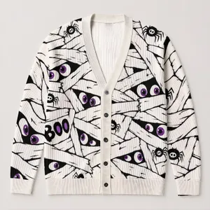 Cute Mummy Spider Halloween Boo Theme for Spooky Season Parties and Teen Style All-over Print Knitted Cardigan
