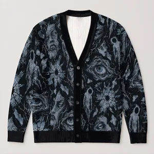 Horror Manga Eyes And Monsters For Spooky Everyday Layering Teen Style All-over Print Knitted Cardigan