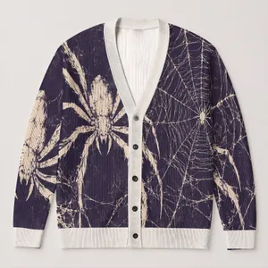 Large Spiderweb Halloween Style for Spooky Fall Outings and Teen Everyday Wear All-over Print Knitted Cardigan