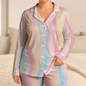 Pastel Rainbow Stripe Sleep Gift for Cozy Nights, Vacation Trips, and Women Moms Satin Pajamas Set