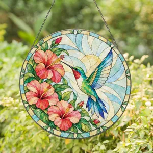 Vibrant Hummingbird and Hibiscus Gift for Garden Lovers and Nature-Inspired Homes Stained Glass Suncatcher