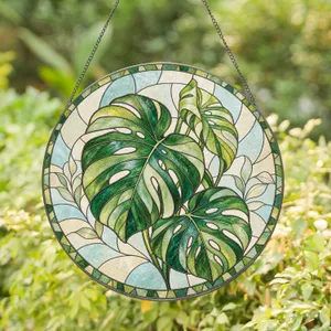 Monstera Leaf Garden Accent for Plant Lovers and Botanical Home Decor Stained Glass Suncatcher